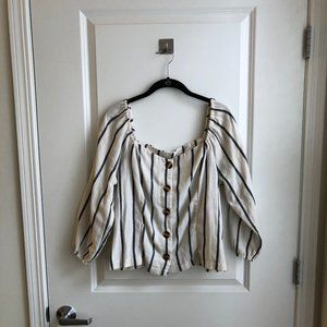 Stripped Button- Up Peasant Blouse!